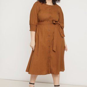 Eloquii Puff Sleeve Dress with Smocking Detail